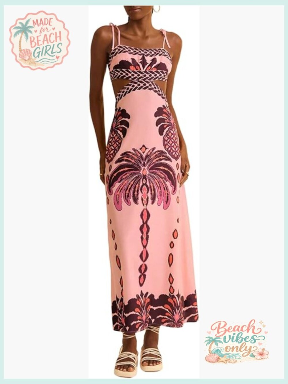 Cut Out Bow Tie Shoulder Tropical Maxi Dress Cami Vacation